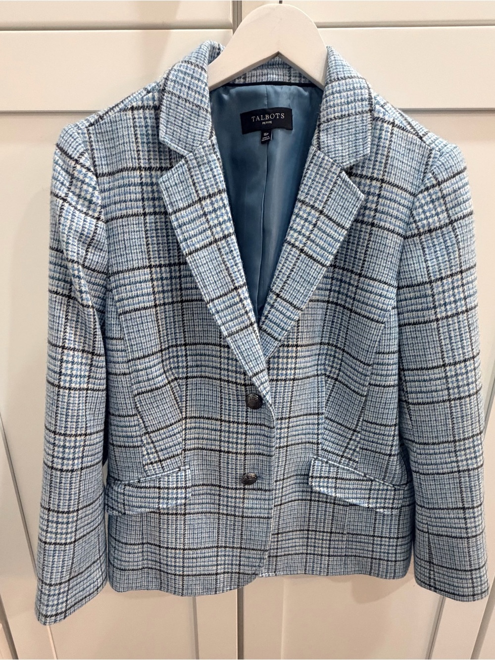 Talbots Sky Blue Plaid Two-Button Blazer